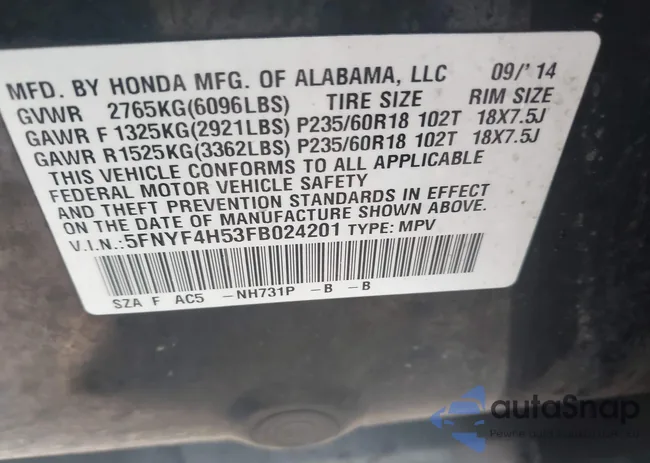 5FNYF4H53FB024201: 44261000