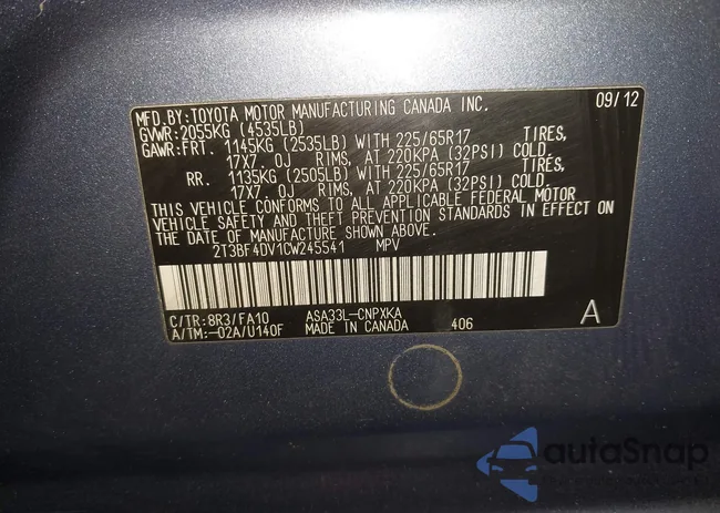 2T3BF4DV1CW245541: 44261087