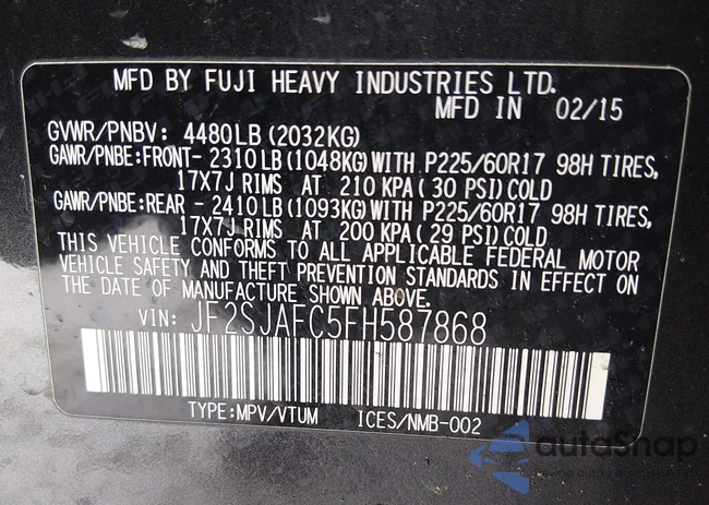 JF2SJAFC5FH587868: 44262306