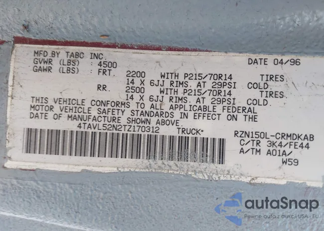 4TAVL52N2TZ170312: 44262337