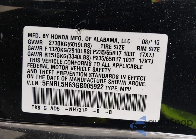 5FNRL5H63GB005922: 44262469