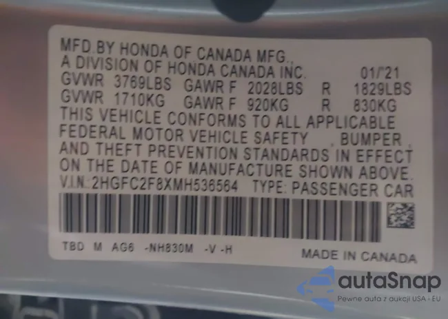 2HGFC2F8XMH536564: 44261732