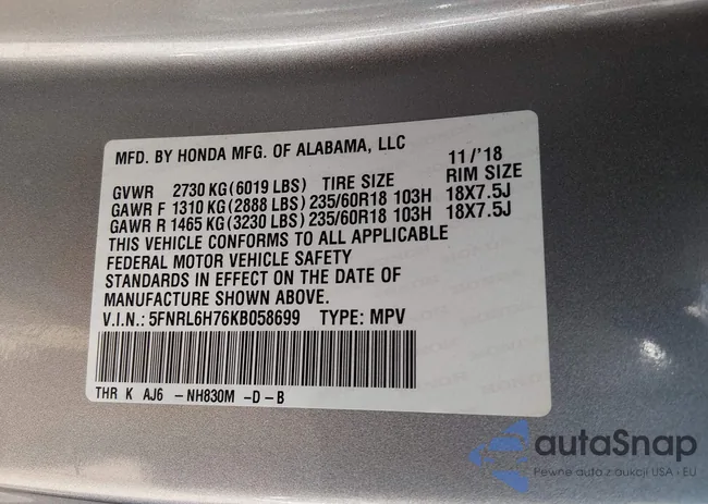 5FNRL6H76KB058699: 44263328