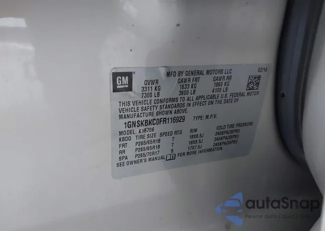 1GNSKBKC0FR116929: 44263359