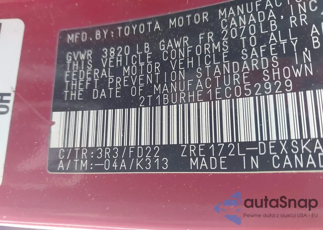 2T1BURHE1EC052929: 44263454