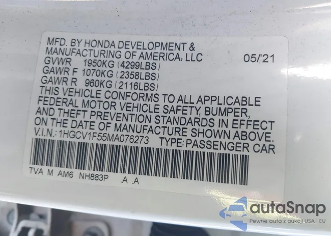 1HGCV1F55MA076273: 44263586