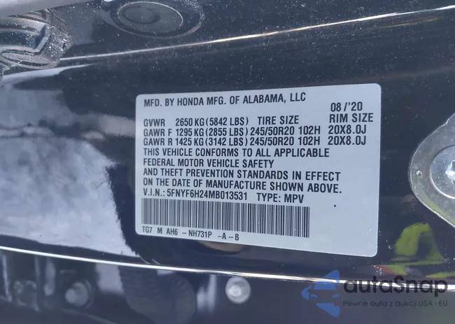 5FNYF6H24MB013531: 44262727