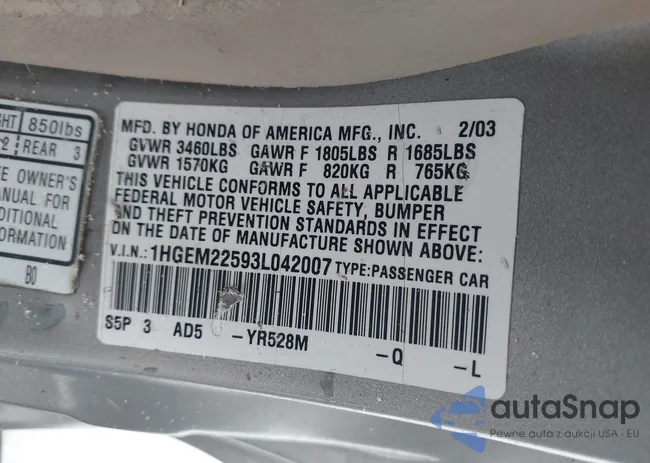 1HGEM22593L042007: 44262853