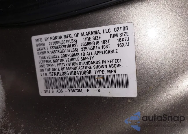 5FNRL38618B410098: 44264458