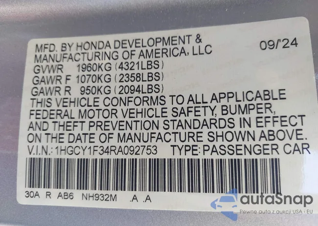 1HGCY1F34RA092753: 44264713