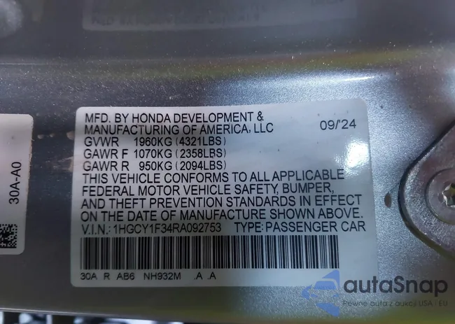 1HGCY1F34RA092753: 44264713