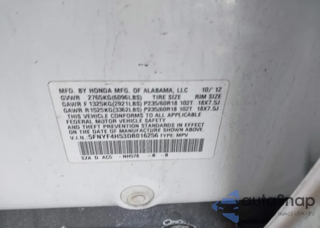 5FNYF4H53DB016256: 44263862