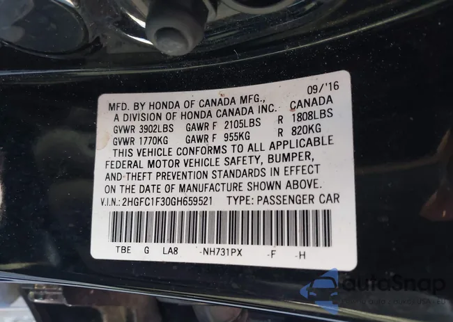 2HGFC1F30GH659521: 44265412