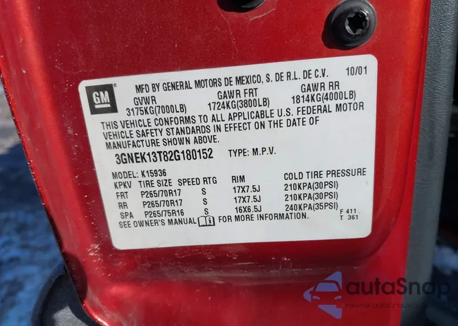 3GNEK13T82G180152: 44265578