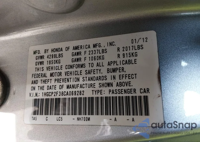 1HGCP2F38CA069282: 44266695