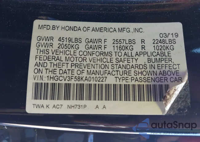 1HGCV3F58KA010227: 44265795