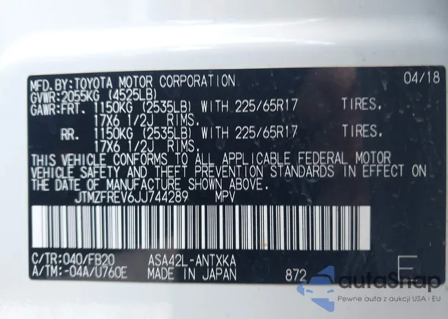 JTMZFREV6JJ744289: 44266027