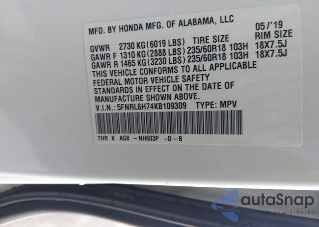 5FNRL6H74KB109309: 44267155