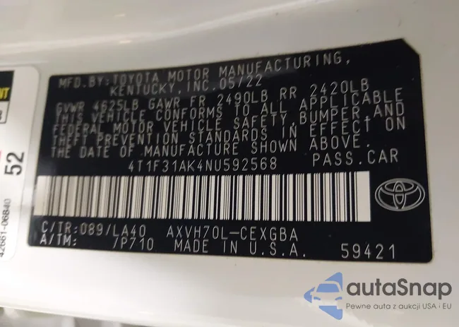 4T1F31AK4NU592568: 44267234