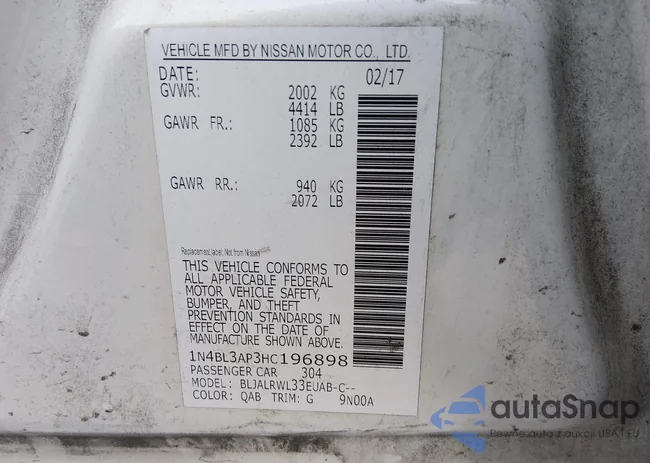 1N4BL3AP3HC196898: 44267264