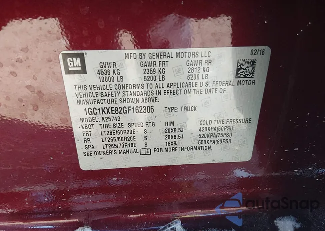 1GC1KXE82GF162306: 44267346