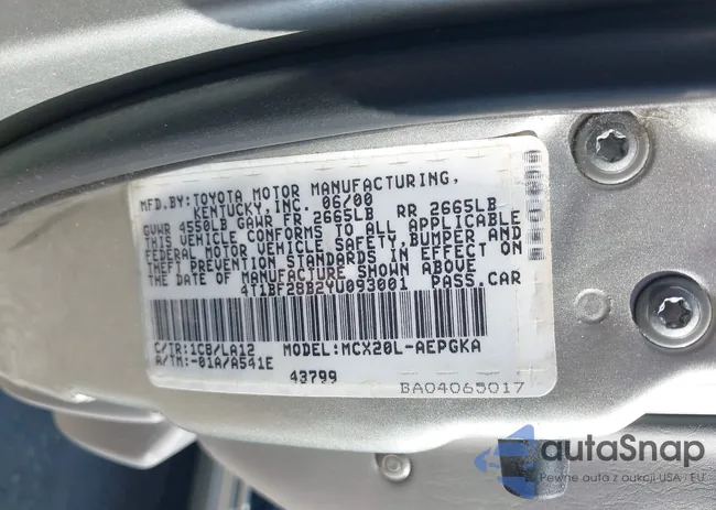 4T1BF28B2YU093001: 44267609