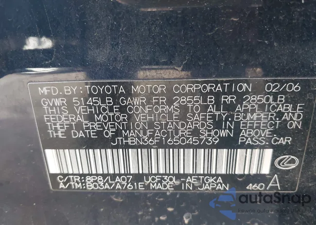 JTHBN36F165045739: 44267699