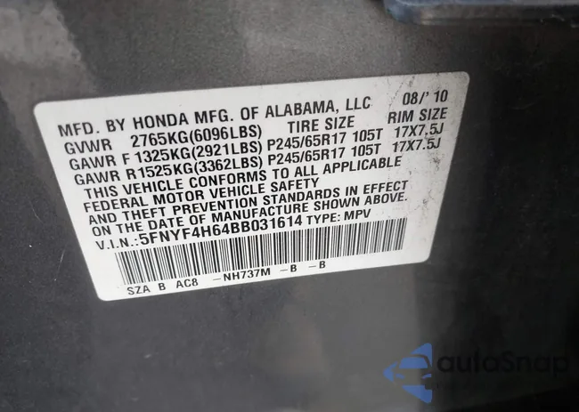 5FNYF4H64BB031614: 44269136