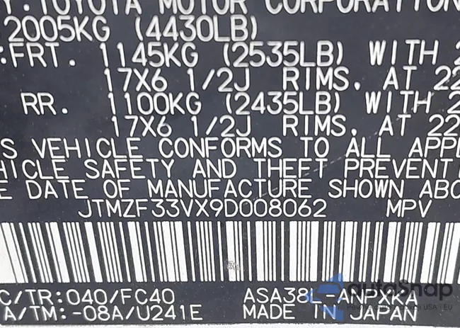 JTMZF33VX9D008062: 44269493