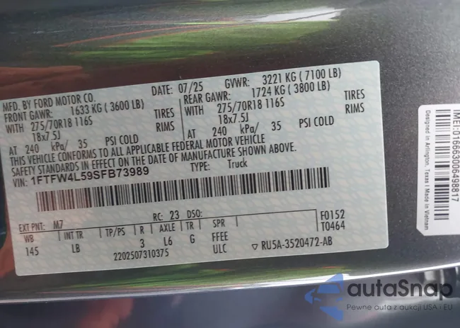 1FTFW4L59SFB73989: 44270082