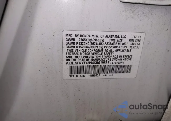 5FNYF4H94CB019667: 44270087