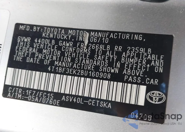 4T1BF3EK2BU160908: 44270437