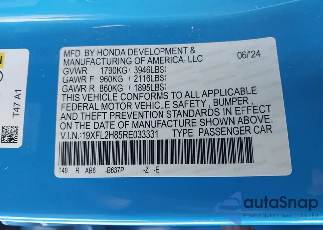 19XFL2H85RE033331: 44270587