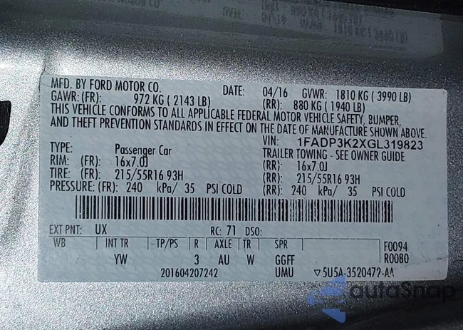 1FADP3K2XGL319823: 44269728