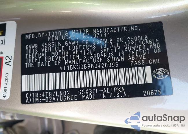 4T1BK3DB9BU426096: 44270711