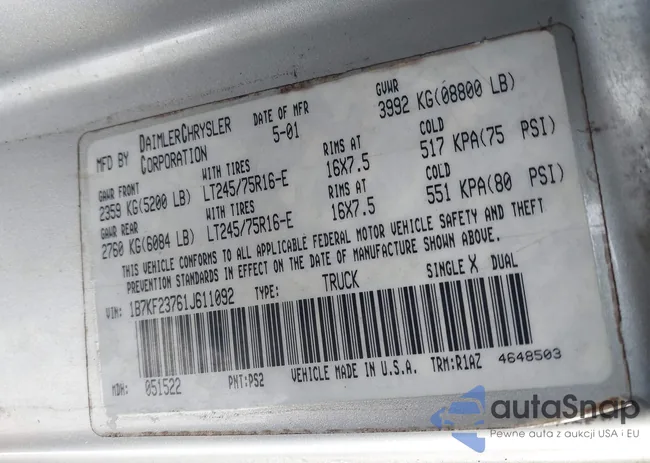 1B7KF23761J611092: 44270866