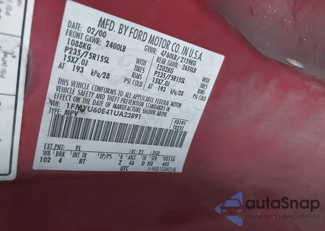 1FMYU60E41UA23891: 44270881