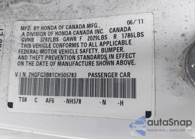 2HGFG3B81CH505783: 44271015