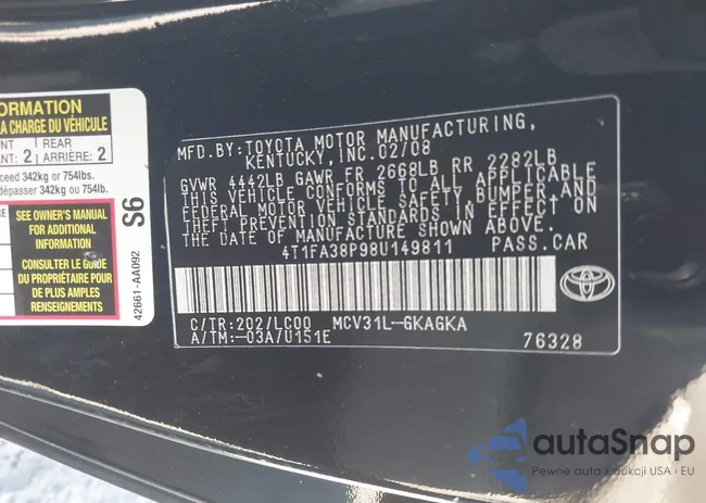 4T1FA38P98U149811: 44272284