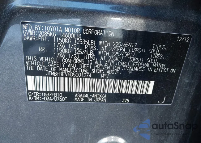 JTMBFREV6D5001274: 44272585