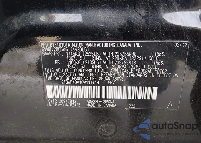 2T3WF4DV1CW111419: 44273086