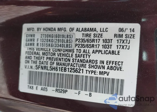 5FNRL5H61EB125621: 44273163