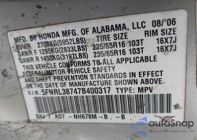 5FNRL38747B400317: 44273361