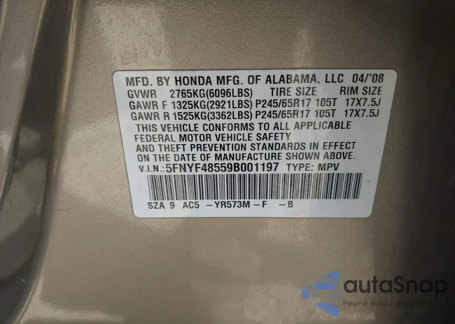 5FNYF48559B001197: 44272911