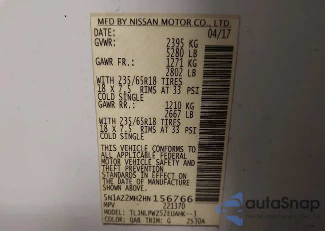 5N1AZ2MH2HN156766: 44274232