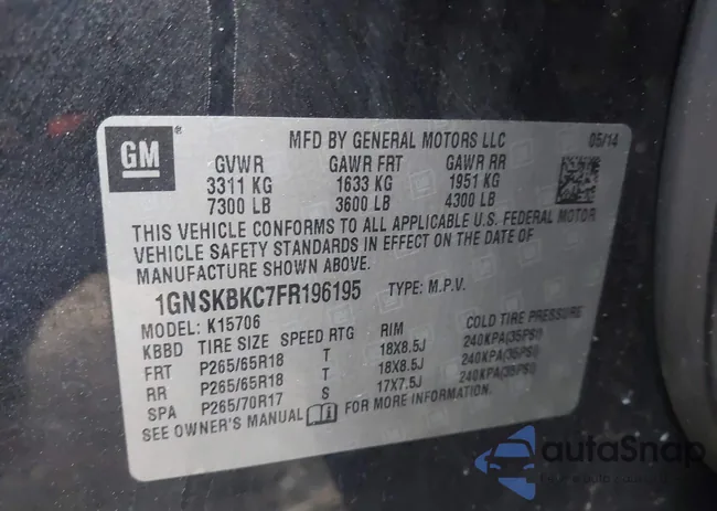 1GNSKBKC7FR196195: 44274317