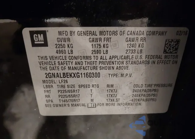 2GNALBEKXG1160300: 44274329