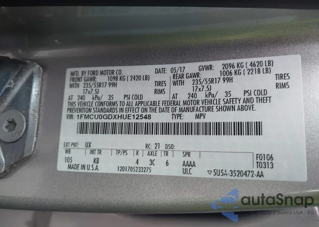 1FMCU0GDXHUE12548: 44274348