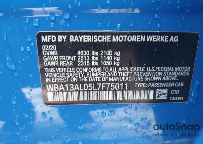 WBA13AL05L7F75011: 44274476