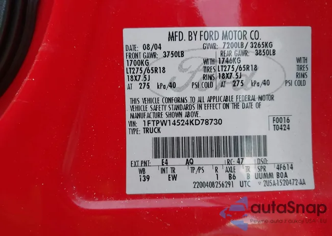 1FTPW14524KD78730: 44273733